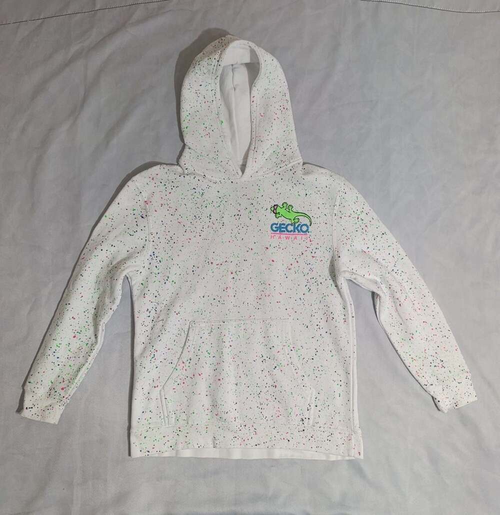 Gecko Hawaii Hoodie Size L White Paint Splatter